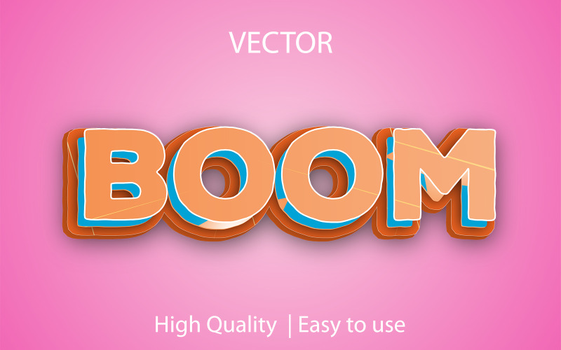Boom | 3D Boom | Reális szövegstílus | Szerkeszthető vektorszöveg hatás | Prémium vektoros betűstílus