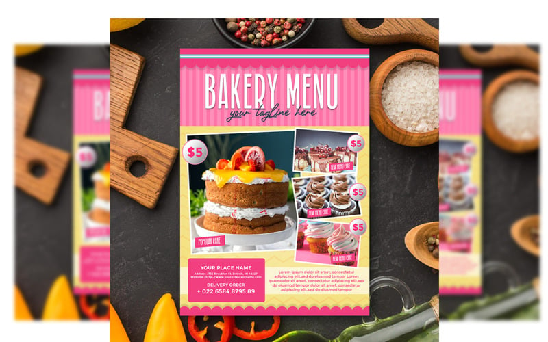 Free: Dessert flyer design with mousses cake, tart, cupcake, lemon tart  watercolor illustration. Free Vector - nohat.cc