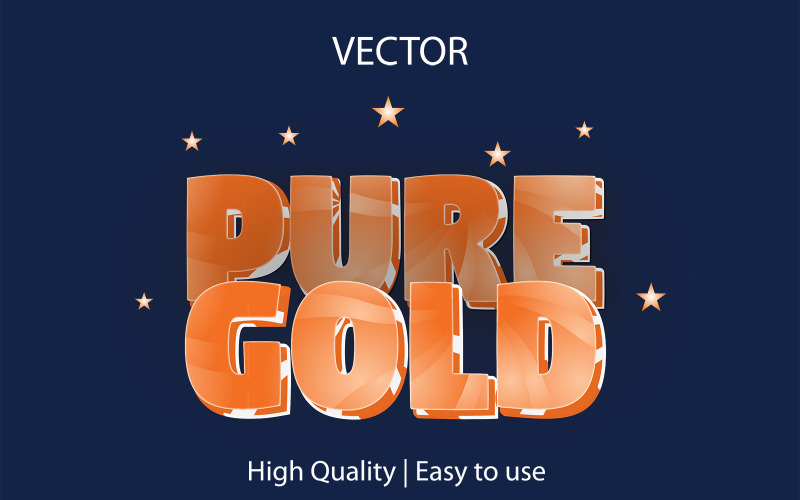 czyste złoto | Czyste złoto 3D | Edytowalny efekt tekstowy wektora | Efekt Tekstowy Premium Wektor