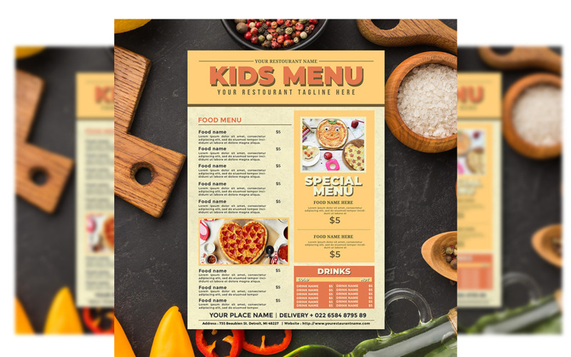 Menu dla dzieci — szablon ulotki nr 2