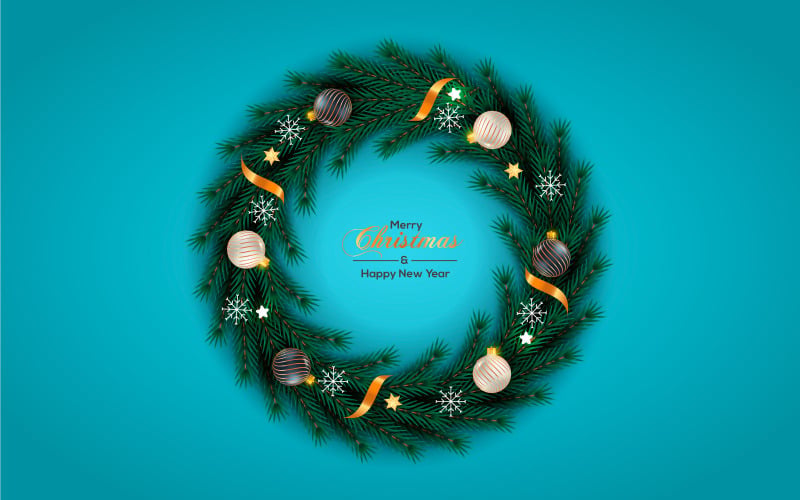Corona de los mejores deseos de Navidad con estilo de ilustración de vector plano de corona de vacaciones decorada