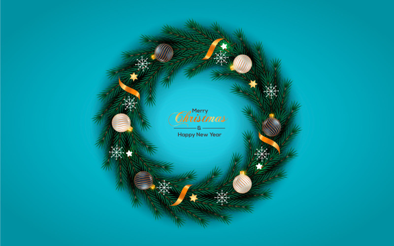 I migliori auguri di natale ghirlanda con lo stile piatto dell'illustrazione di vettore decorato della ghirlanda di festa