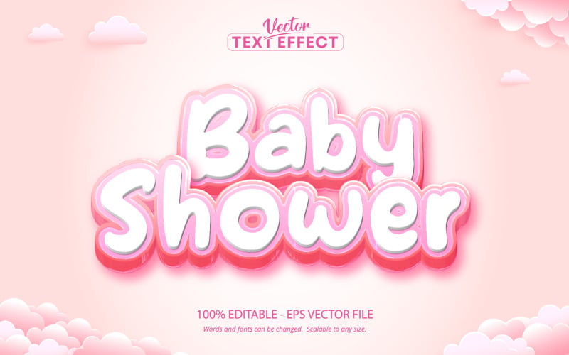 Baby Shower - Effetto di testo modificabile, stile di testo di cartoni animati e giochi, illustrazione grafica