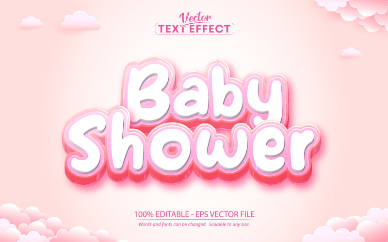 Baby Shower - редактируемый текстовый эффект, мультяшный и игровой стиль текста, графическая иллюстрация