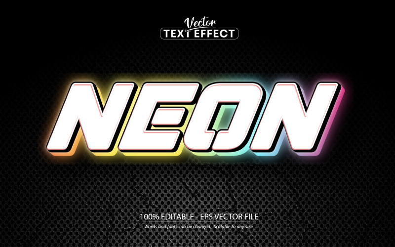 Neon - Effetto di testo modificabile, stile di testo con luci colorate al neon, illustrazione grafica