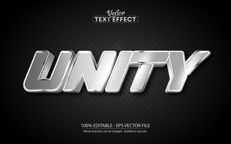 Unity – Szerkeszthető szövegeffektus, szikla és törés fémes ezüst szövegstílus, grafikus illusztráció