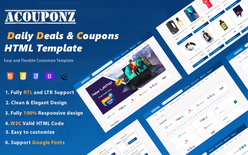 AcuponZ - Ежедневные предложения и коды купонов Шаблон Bootstrap