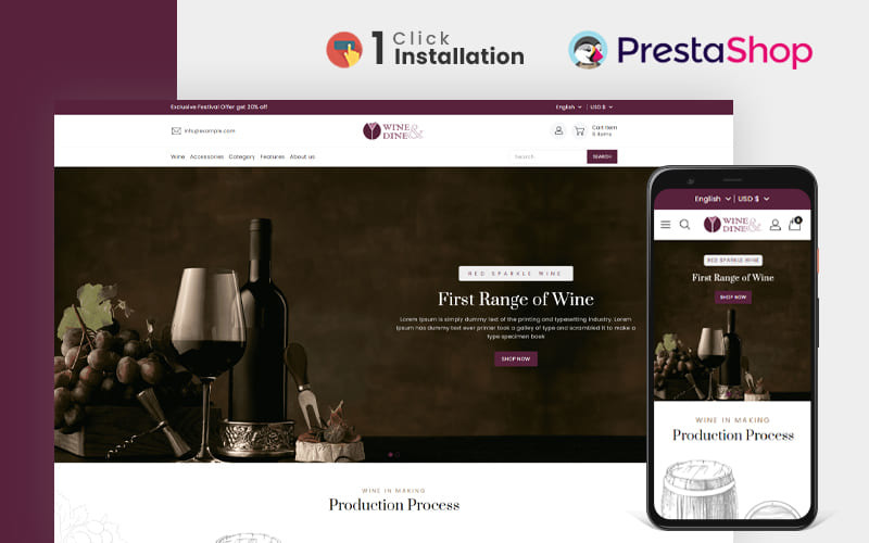 Адаптивна тема Wine&Dine Prestashop