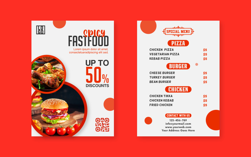 Restuarant'ın yemek broşürü için sosyal medya gönderi şablonu tasarımı