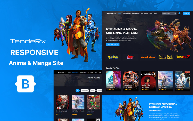 Tendex – šablona webových stránek anime a manga HTML5
