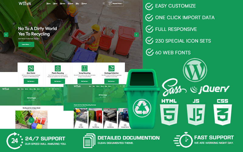 Wasti - Thème WordPress pour les services de ramassage et d'élimination des déchets