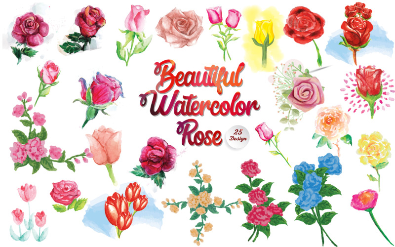 Akvarell Röda Rosor Clipart Mini Bunt