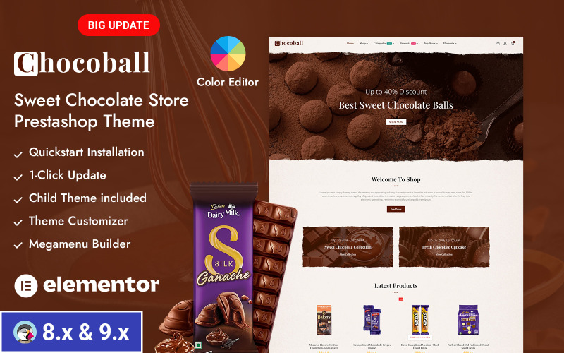 Chocoball — адаптивная тема Prestashop для магазина шоколада, выпечки и продуктов питания