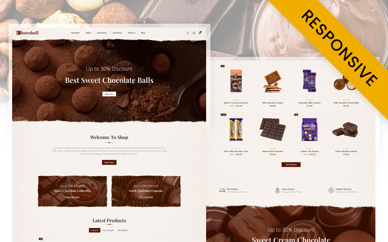Chocoball — адаптивная тема Prestashop для магазина шоколада, выпечки и продуктов питания