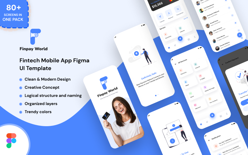 Finpay World - Fintech och Digital Banking Mobile App Figma UI Mall