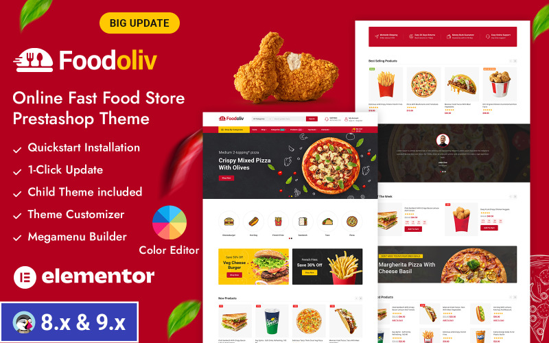 Foodoliv - Negozio di ristoranti fast food Tema reattivo Prestashop