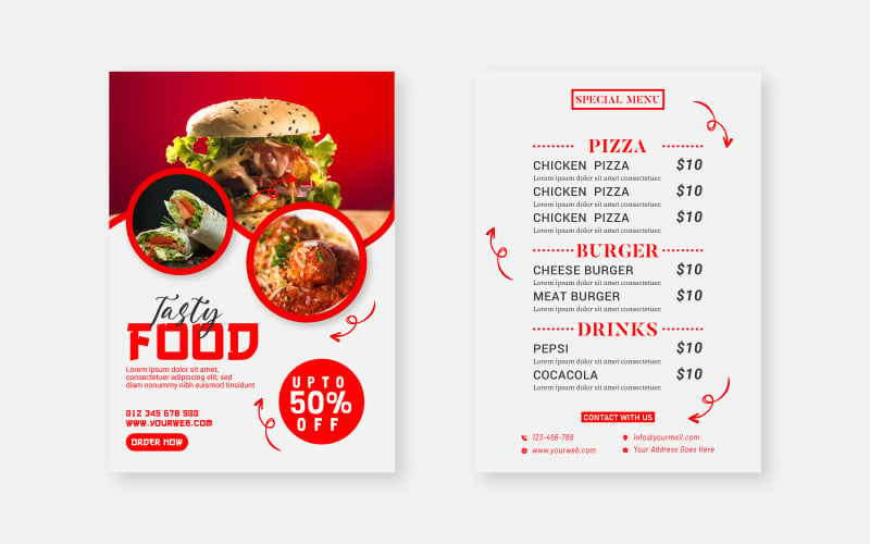 Готові до друку шаблони дизайну листівок ресторану швидкого харчування
