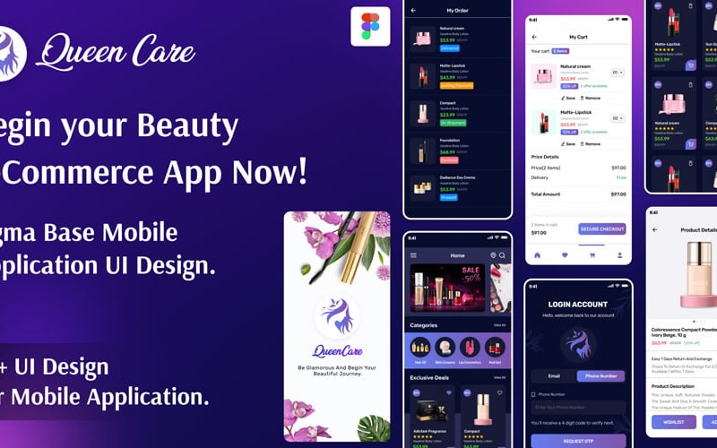 Interfaccia utente/UX dell'applicazione Queen Care | Applicazione mobile - Figma