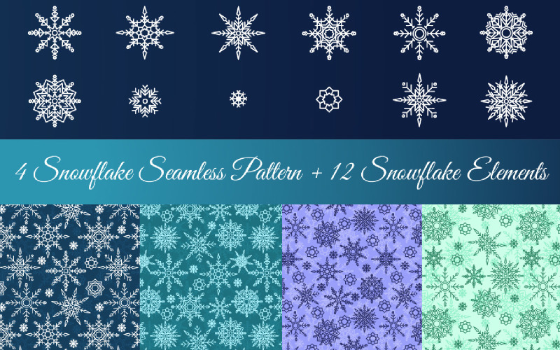 4 padrão sem emenda de floco de neve + 12 elementos de floco de neve