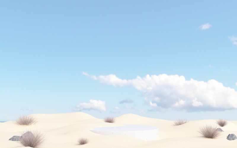 Белый подиум на песчаных дюнах для презентации продукта