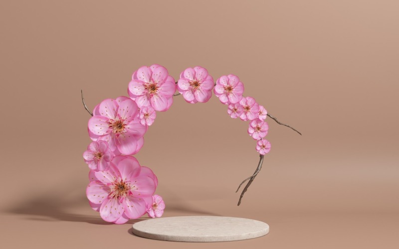 Exibição do produto Sakura Blossom no pódio Brown Background
