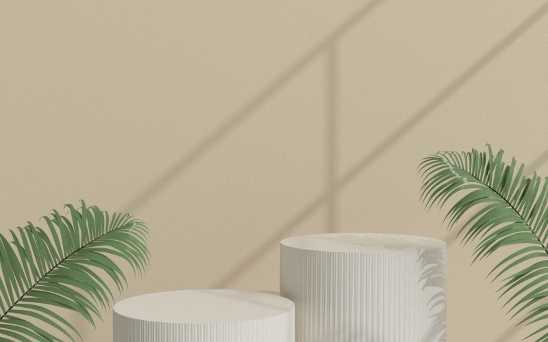 Palmiye yapraklı iki Ürünlü podyum sahnesi minimal stüdyo