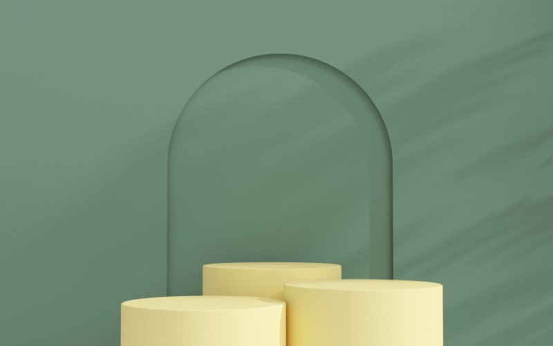 Pódio amarelo realista na janela do arco para exibição do produto