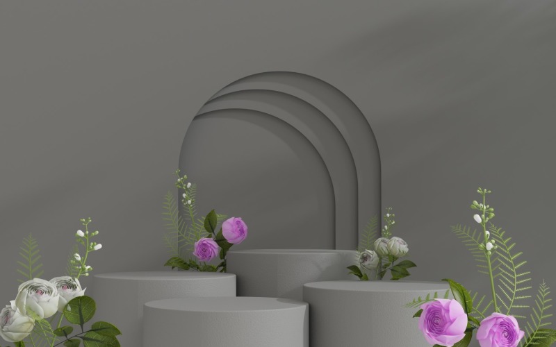 Podium met bloem voor het product met bogen in de scène
