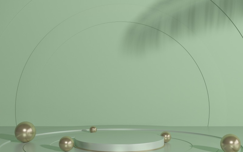 Scena moderna con un podio vuoto con le sfere realistiche