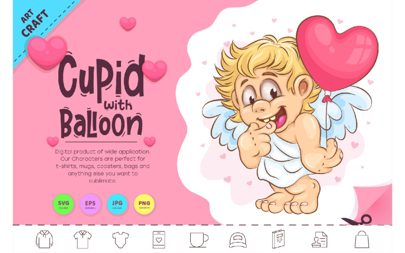 Cupido de dibujos animados con globo. Clipart