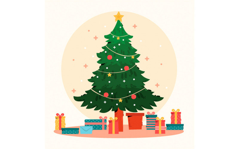 Hediye Resimli Elle Çizilmiş Noel Ağacı