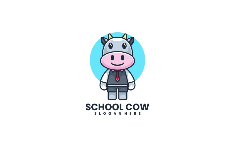 Logotipo de desenho animado de mascote de vaca escolar