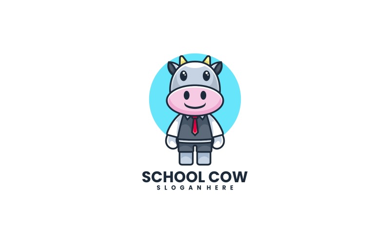 Logotipo de dibujos animados de la mascota de la vaca de la escuela
