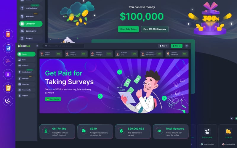 Ugetpaid - Online-Umfrage für bezahlte Website-HTML-Vorlage