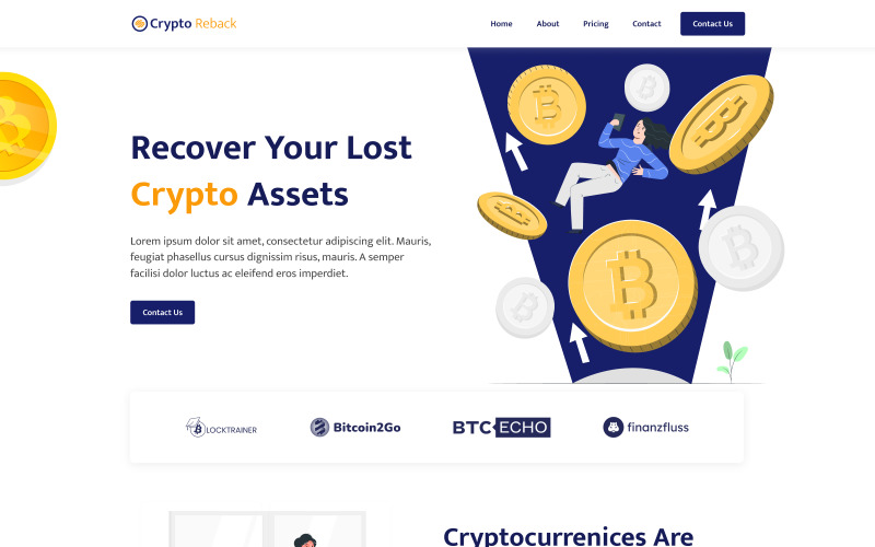 Crypto Reback - Website-Design für Crypto Recovery Services + NextJS + TailwindCSS