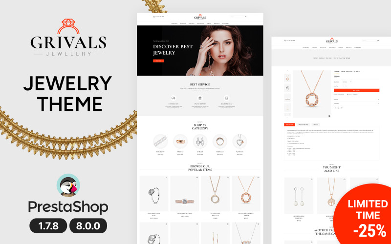 Grivals - PrestaShop шаблон для магазина ювелирных изделий и бриллиантов