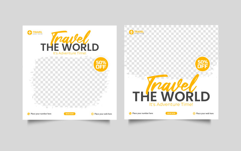 Reiseverkauf Social-Media-Post-Template-Konzept .Urlaubs- und Tour-Werbebanner-Design.