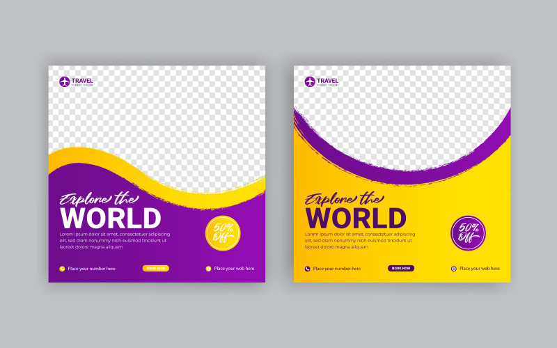 Resor försäljning sociala medier post mall. Holiday och turné annons banner designkoncept