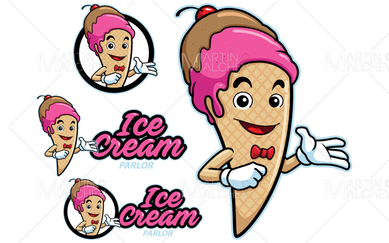 Dondurma Maskot Vektör Çizim