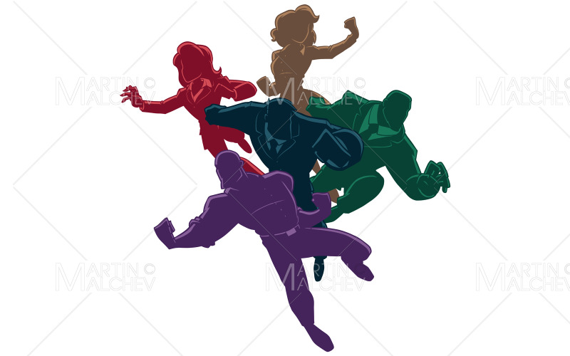 Super Business Team silhouetten kleurrijk op witte vectorillustratie