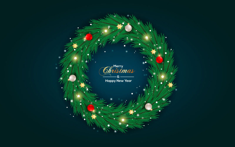 Ghirlanda di Natale disegno vettoriale buon natale testo con elementi di ghirlanda design