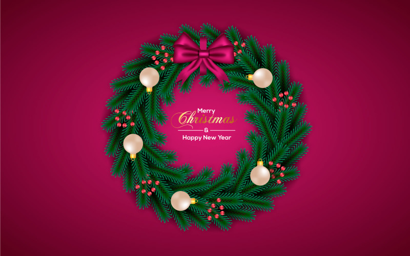 Navidad corona vector diseño feliz navidad texto con bola de navidad y estrella