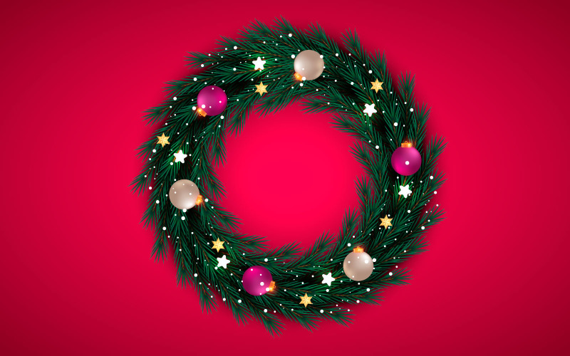 Noel çelengi vektör tasarımı çelenk elemanları ile mutlu Noeller metni