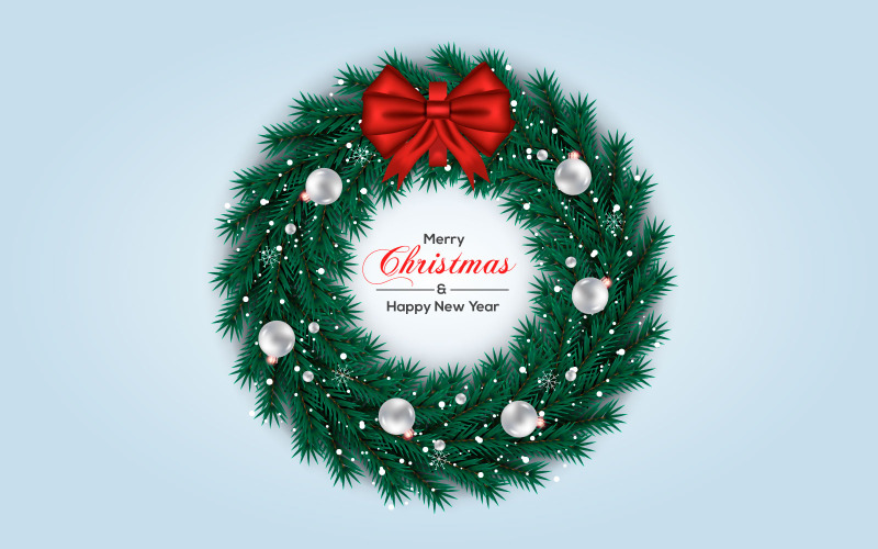 Diseño de concepto de vector de corona de Navidad. texto de feliz navidad en elemento de corona de hierba con bola de color
