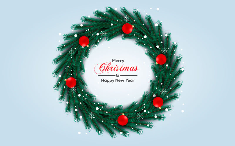 Weihnachtskranz-Vektor-Konzeption. Text der frohen Weihnachten im Tannenzweig-Kranzelement