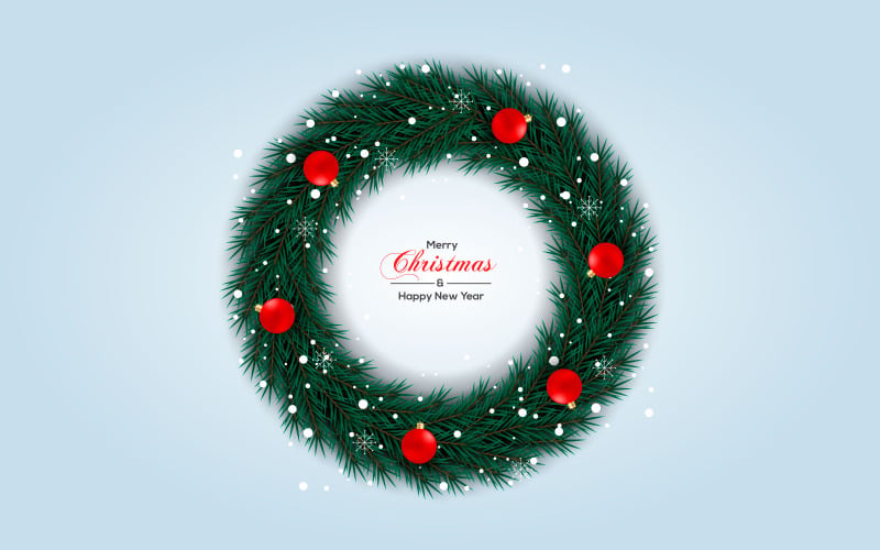 Weihnachtskranz-Vektordesign. Text der frohen Weihnachten im Graskranzelement mit Blattentwürfen