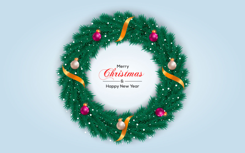 Weihnachtskranz-Vektordesign. Text der frohen Weihnachten im Graskranzelement mit Urlaub