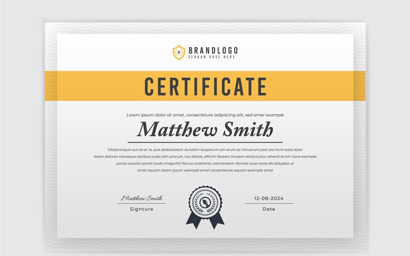 Certificate Template with Yellow Accent