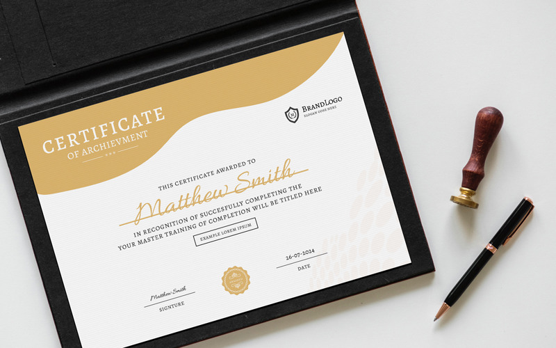 Golden Certificate Template with Print