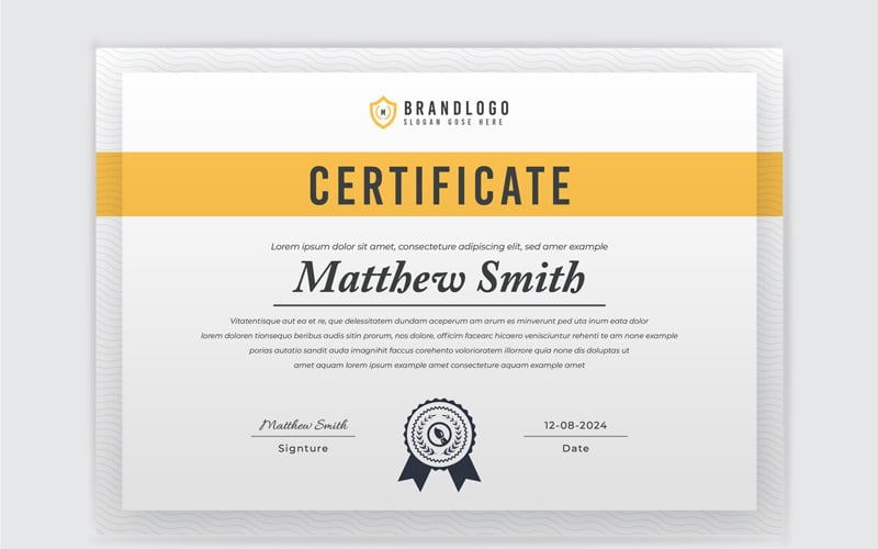 Plantilla de certificado con acento amarillo